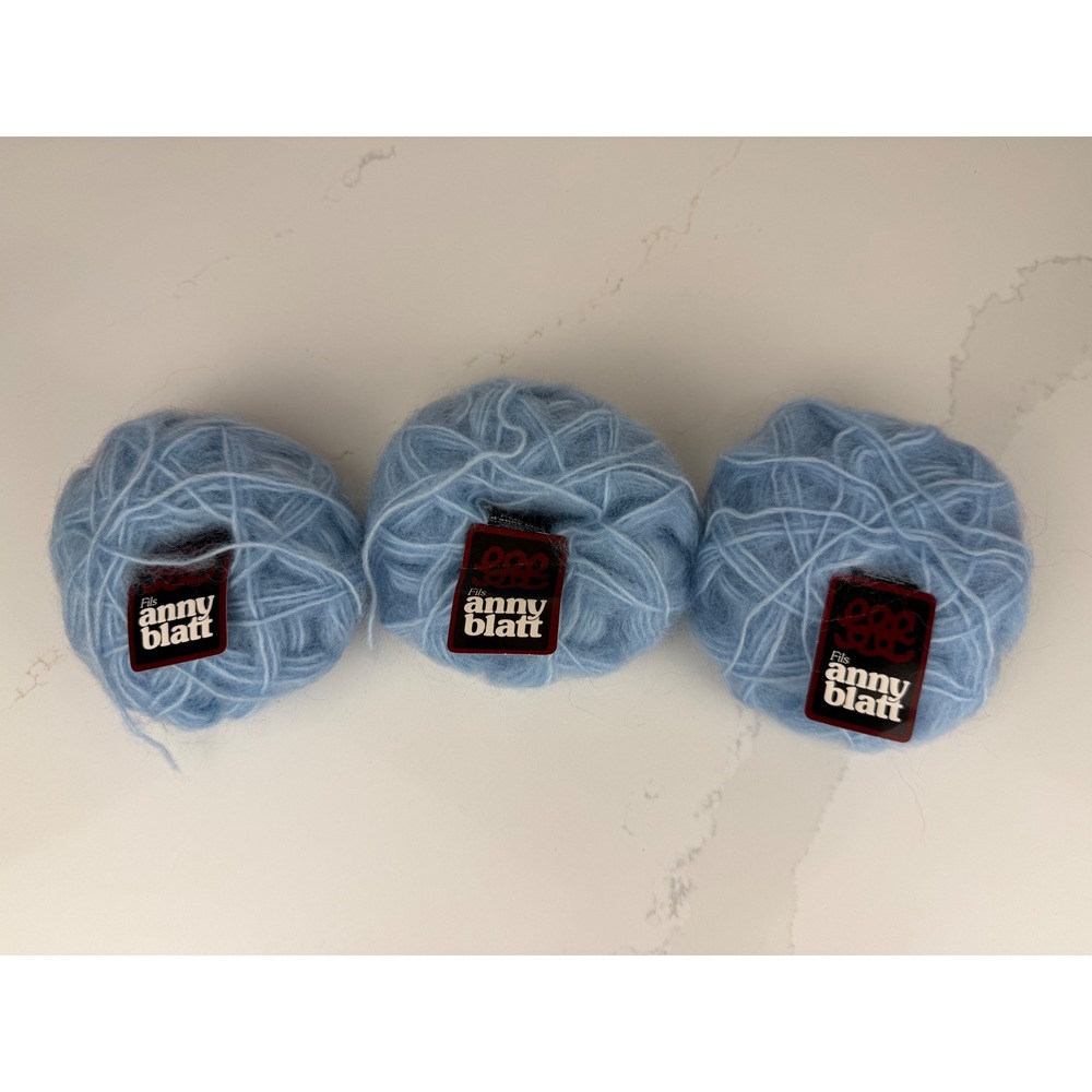 Anny Blatt Yarn 3 Skeins Mohair Wool Blend 120g Light Blue French Knitting